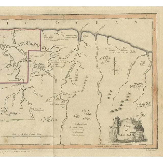 Antique Map of Surinam by Stedman, 1813 For Sale - Image 3 of 5