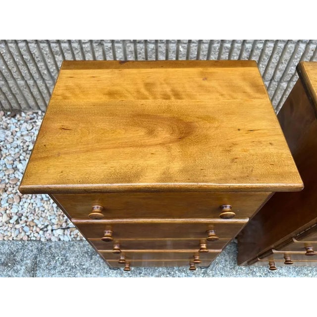 Pair of Vintage Early American Primitive Style Solid Tiger Maple Nightstands Small Chests For Sale - Image 11 of 12