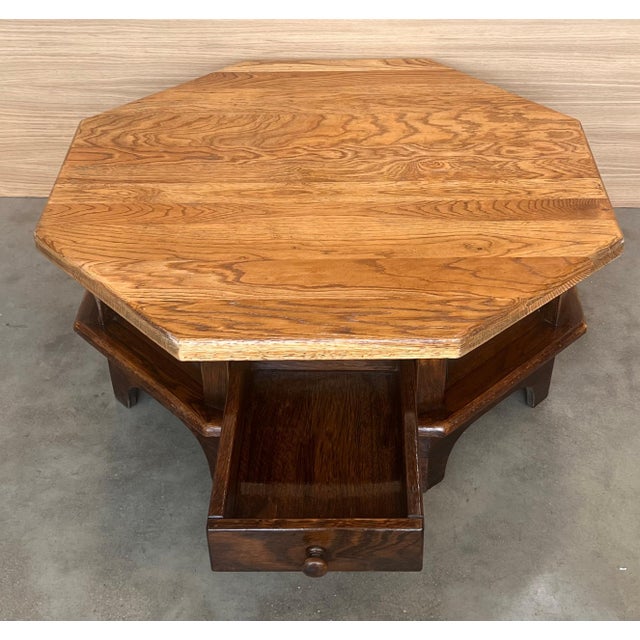 Early 20th Century Spanish Fir and Walnut Octogonal Table Special Design Restored Wax Polished For Sale - Image 12 of 18