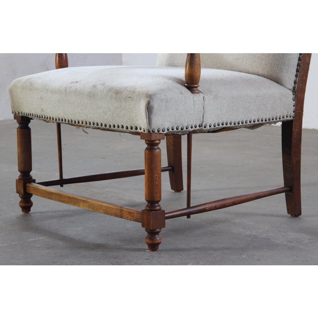 Vintage Oak Wingback Armchair, Denmark, 1930s For Sale - Image 10 of 18