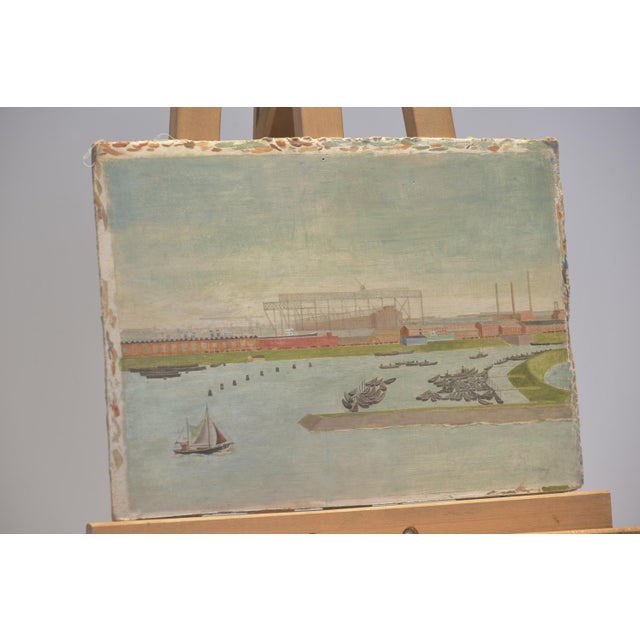 Hamburg Harbor, Around 1910, Oil on Cardboard For Sale - Image 8 of 9