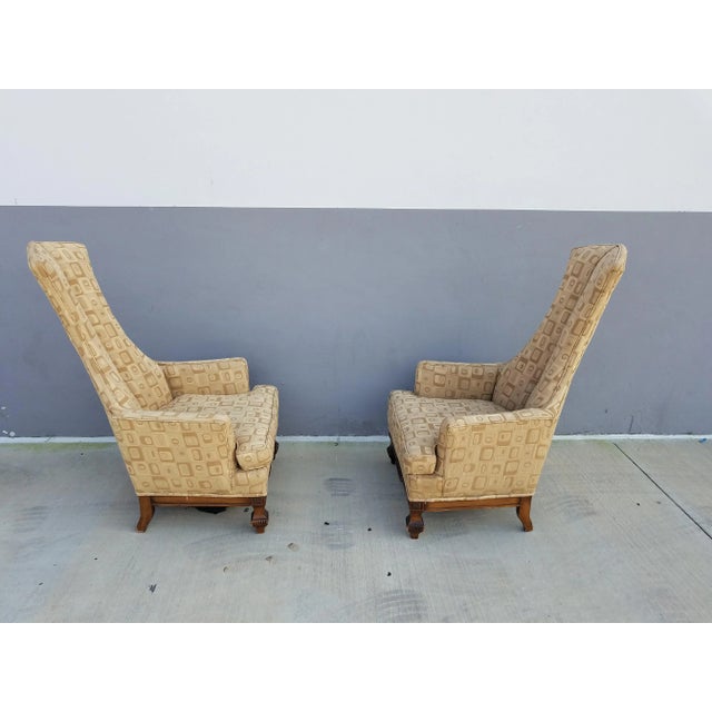 Textile 1960's Phyllis Morris Style Exaggerated High Back Club Chairs - A Pair For Sale - Image 7 of 13