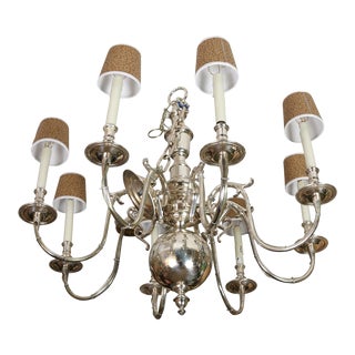 Vintage Colonial Style Silver Eight Arm Chandelier For Sale