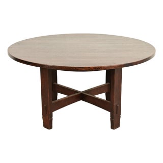 Early Gustav Stickley Antique Mission Oak Arts & Crafts Round Dining Table, Circa 1901 For Sale