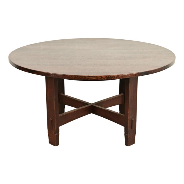 Early Gustav Stickley Antique Mission Oak Arts & Crafts Round Dining Table, Circa 1901 For Sale