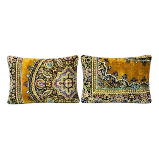 Mid-Century Velvet Lumbar Pillow Cover 15'' X 24'' - Set of Two For Sale
