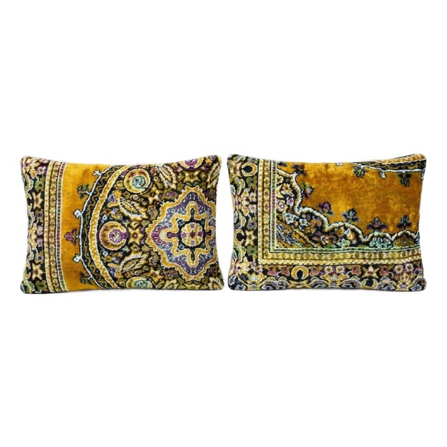 Mid-Century Velvet Lumbar Pillow Cover 15'' X 24'' - Set of Two For Sale