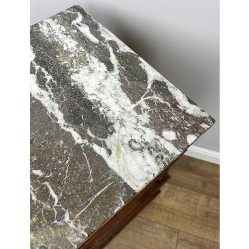 French Bedside Tables with Marble Top in Oak, Set of 2 For Sale - Image 11 of 14