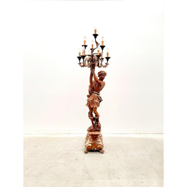 Carved and Gilded Wooden Torch-Style Floor Lamp, 1970 For Sale - Image 12 of 12