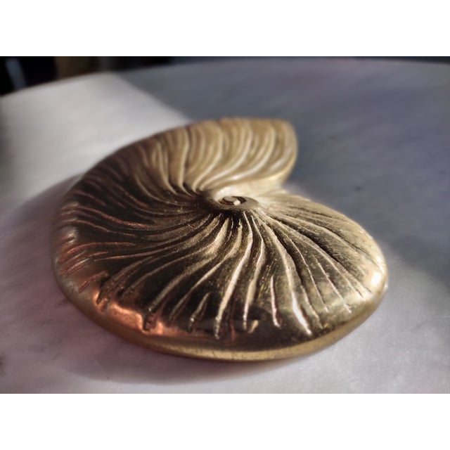 Mid-Century Modern Vintage Brass Nautilus Shell Wall Hanging For Sale - Image 3 of 8