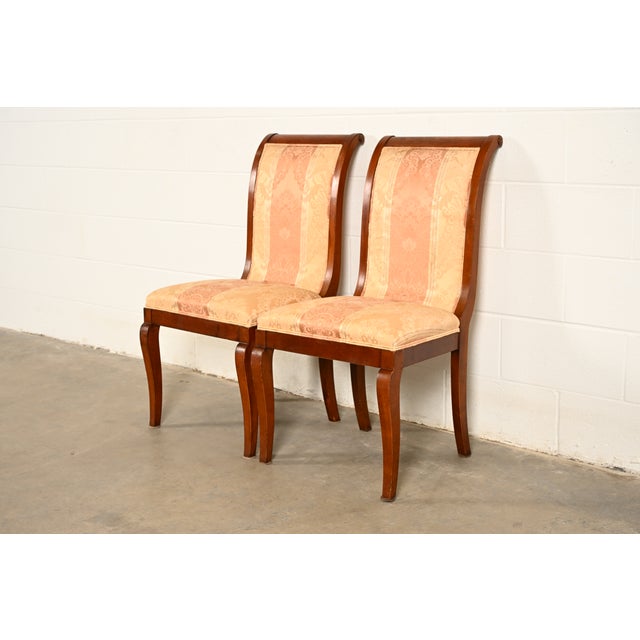 Neoclassical Baker Furniture Style Regency Carved Mahogany Dining Chairs, Pair For Sale - Image 3 of 14