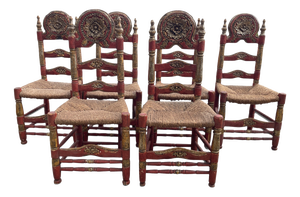 Spanish Polychrome Dining Chairs, 1960s, Set of 6