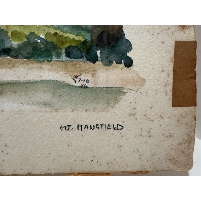 1940s Enry Emil Salloch Original Watercolor on Paper Mt. Mansfield 1946. For Sale - Image 5 of 7