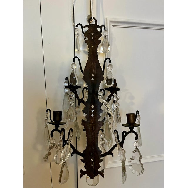 Pair 1920's Crystal Candle Sconces For Sale - Image 10 of 11