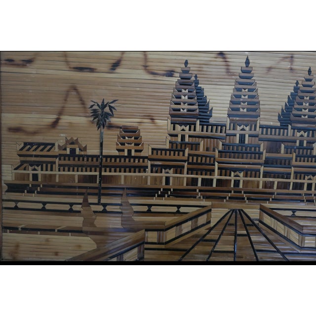 Wood Vintage Cambodian Khmer Angkor Wat Wood Mosaic Bamboo Marquetry Buddhist Temple For Sale - Image 7 of 9