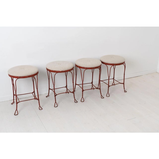 Swedish Mid-Century Red Iron Stools, Set of 4 For Sale - Image 4 of 10