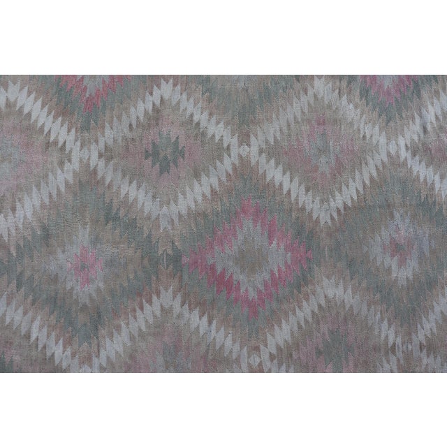 Vintage Turkish Kilim Rug With Geometric Diamond Design in Green and Pink 8 X 11 For Sale - Image 10 of 12