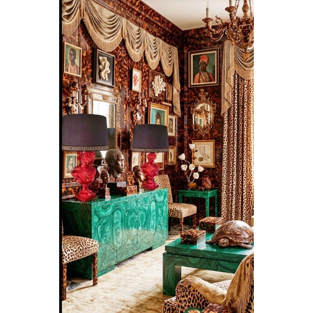 1990s Custom Finished Red, Gold Leaf Greek Goddess Black Shade Greek Key Trim Tall Table Lamps Tony Duquette Style - a Pair For Sale In West Palm - Image 6 of 15