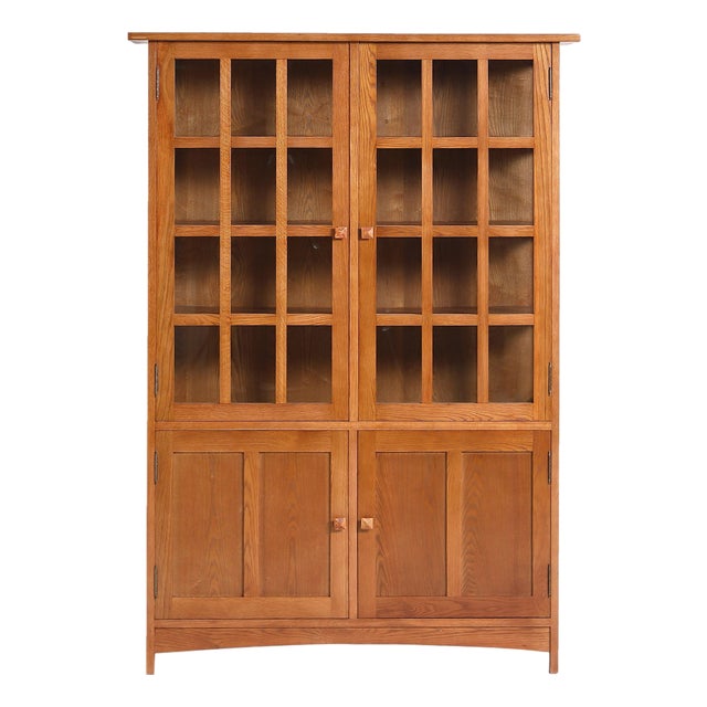 Mission Oak 4 Door Display China Cabinet - Michael's Cherry Stain For Sale