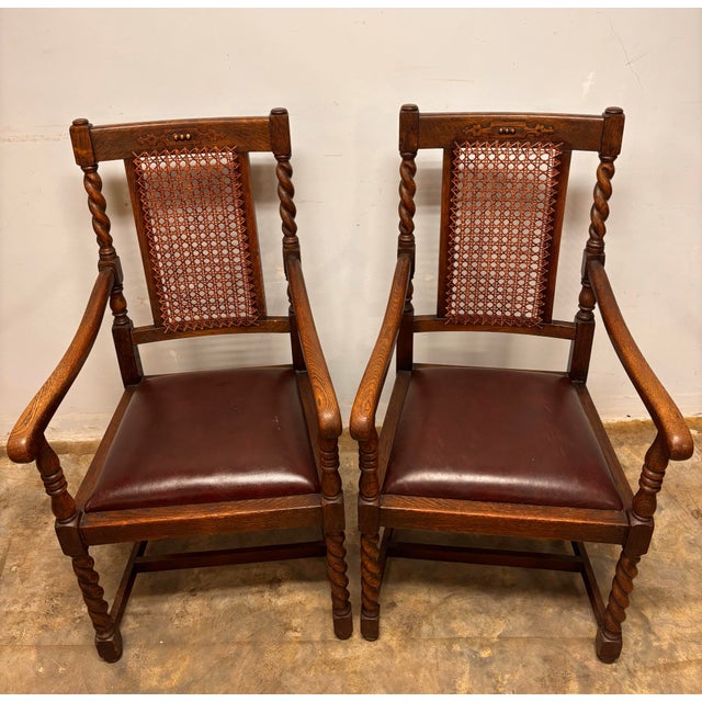 English Oak Chairs With Caning and Barley Twist Detail - A Pair For Sale - Image 4 of 10