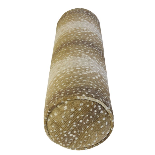Custom-Tailored Antelope Fawn Deer Spot Velvety-Chenille Bolster Pillow 25" X 8" For Sale In Los Angeles - Image 6 of 8