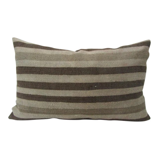 Turkish Brown & Tan Striped Kilim Pillow - 20" x 12" For Sale