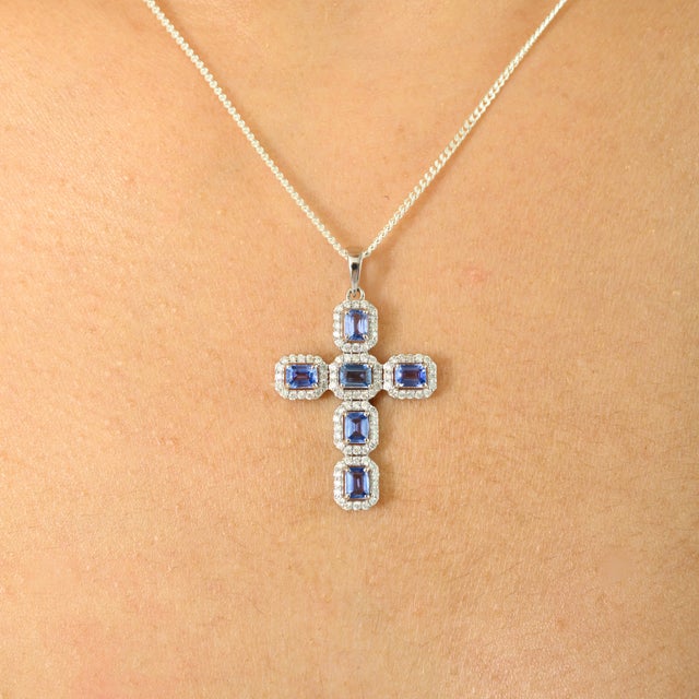 Not Yet Made - Made To Order Mid Century Modern 14k Gold Sapphire Cross Pendant For Sale - Image 5 of 10