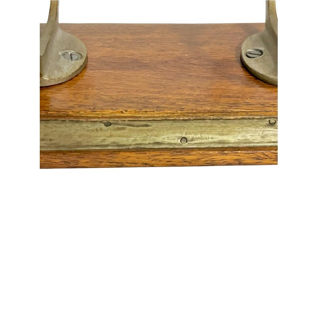 Wood Pair of Vintage French Mid Century Wood and Metal Double Wall Hooks on Wood Plaques For Sale - Image 7 of 18