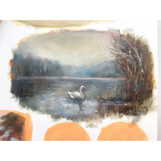 Contemporary Framed Original Painting Landscape With Swan Antique Decor by Valeriya Serova For Sale - Image 3 of 11