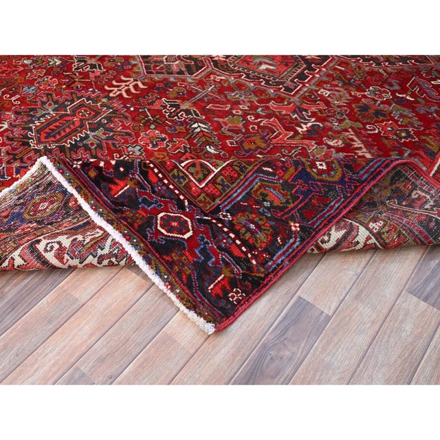 1960 9'1"x12'4" Red Even Wear Vintage Persian Heriz Sheared Low Wool Hand Knotted Rug For Sale - Image 10 of 12