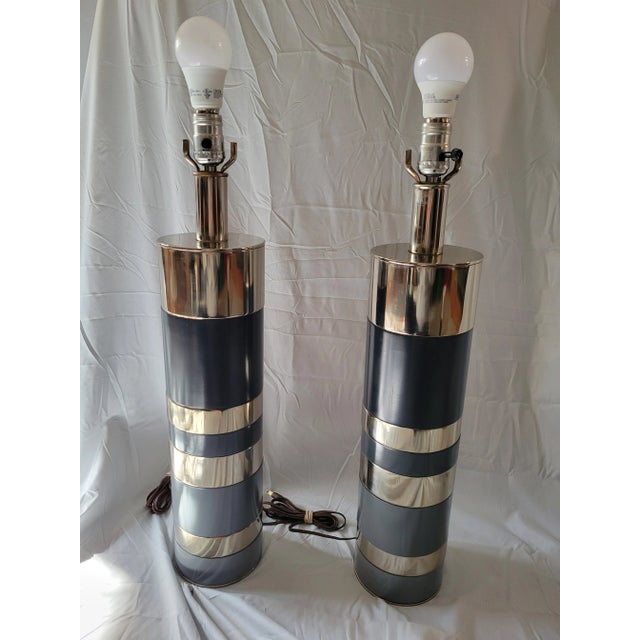 Mid-Century Modern 80s Modernist Chrome and Enamel Table Lamps by Laurel Lamp Co. - a Pair For Sale - Image 3 of 10