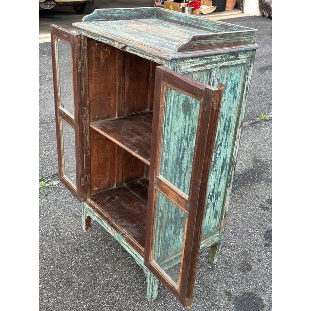 Early 20th Century. Artisan Painted Two Door Display Cabinet For Sale - Image 9 of 14