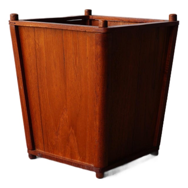 Mid 20th Century Danish Modern Teak Wood Trash Can / Wastebasket For Sale