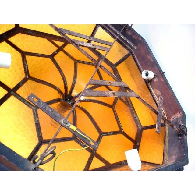 Metal Antique Secessionist Glass Flush Lamp For Sale - Image 7 of 8