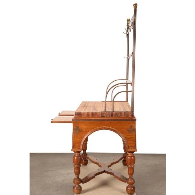 French mixed wood billot de boucher or butcher's block shop table, late 19th century with later elements, with a pot rack,...