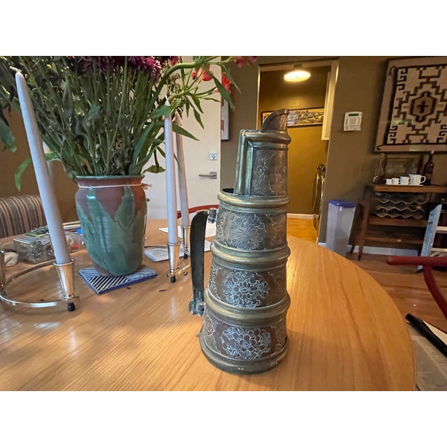 Incredibly rare antique pitcher with copper banding and handle from the mid-19th century. Completely hand made and hand...