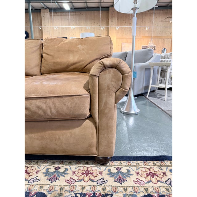 Traditional Restoration Hardware Lancaster Luxe Extra-Deep Tan Leather Three-Seat Sofa For Sale - Image 3 of 11