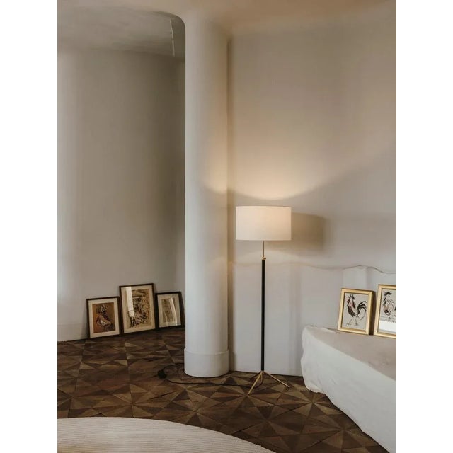 Animal Skin Mustard and Brass Pie De Salón G1 Floor Lamp by Jaume Sans For Sale - Image 7 of 8