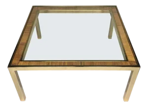 Mid-Century Modern Square Brass and Wicker Coffee Table In the Style of Milo Baughman for DIA