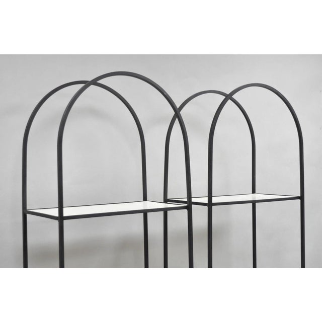 Mid 20th Century Vintage Mid Century Modern Narrow Arched Wrought Iron Etagere Bookcase - A Pair For Sale - Image 5 of 14
