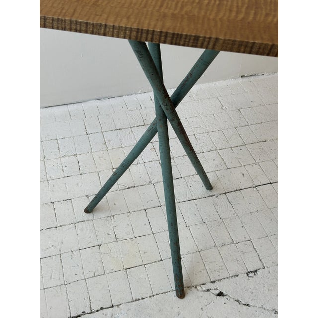 Antique Curly Maple Accent Table With Turquoise-Painted Tripod Base, Circa Early 20th Century For Sale In New York - Image 6 of 17