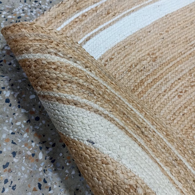 Not Yet Made - Made To Order Handwoven Natural Jute Oval Bath Rug With Ivory Border For Sale - Image 5 of 9
