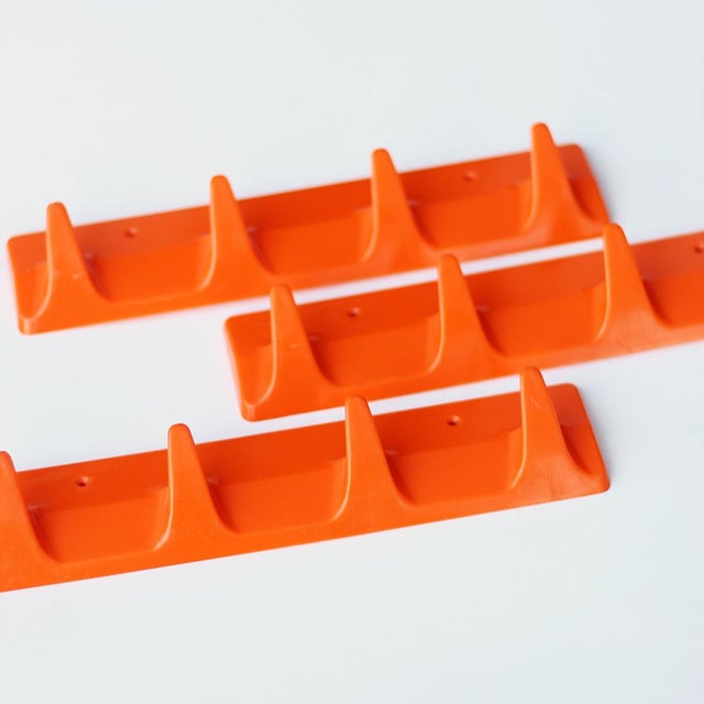 Ds Nos Vintage Wall Hooks Rail Coat Hanger Orange Space Age Plastic GDR 1970s 1980s For Sale - Image 10 of 12