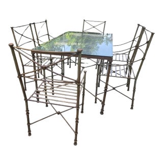 Late 20th Century Giacometti Inspired Wrought Iron Dining Table & 6 Chairs For Sale