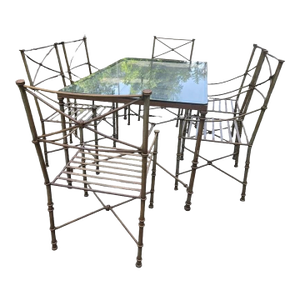 Late 20th Century Giacometti Inspired Wrought Iron Dining Table & 6 Chairs