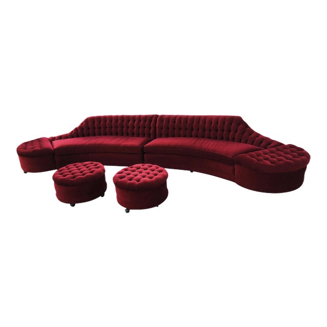 Hollywood Regency Tufted 2-Piece Curved Sectional Sofa For Sale