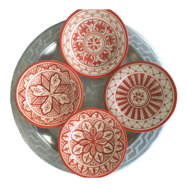 Safi Appetizer Plate, Set of 4 Coral For Sale