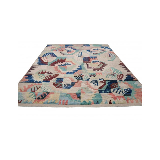 Mid-Century Modern Modern Multicolor Hand Knotted Wool Rug For Sale - Image 3 of 8