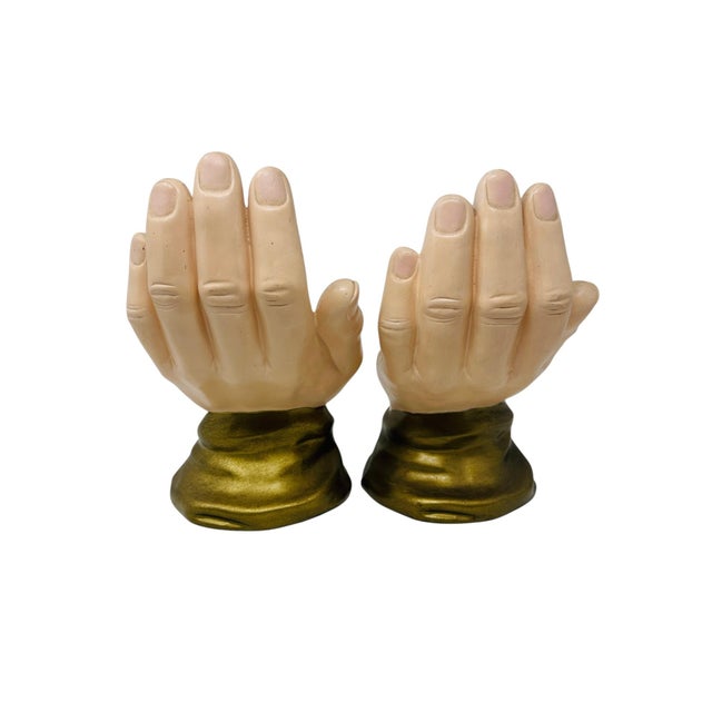 Mid-Century Modern Pristine 10” Scioto Ceramics Anatomical ‘Orans’ Prayer Hands - A Pair - Circa 1977 For Sale - Image 3 of 11