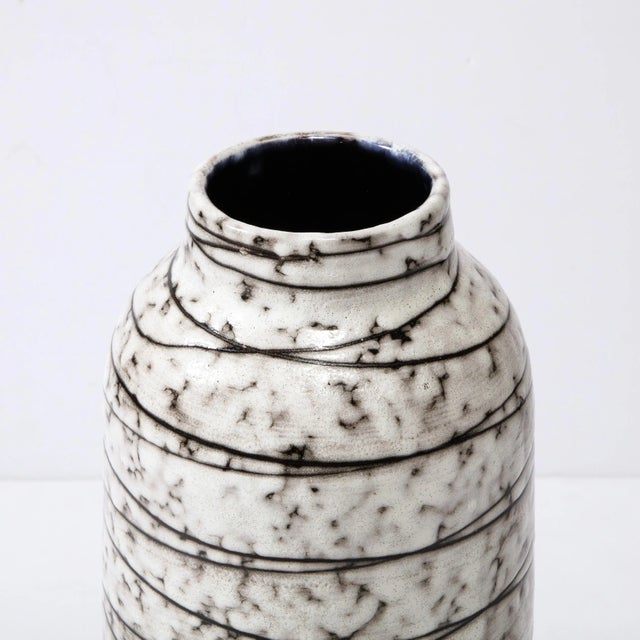 Mid-Century Modernist White and Earth Toned Horizontally Striated Ceramic Vase For Sale - Image 11 of 13
